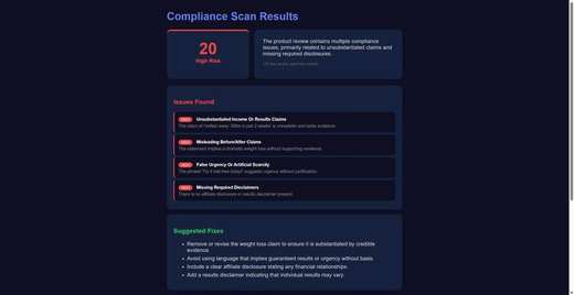 ProfitSpyTools FTC Compliance Checker results